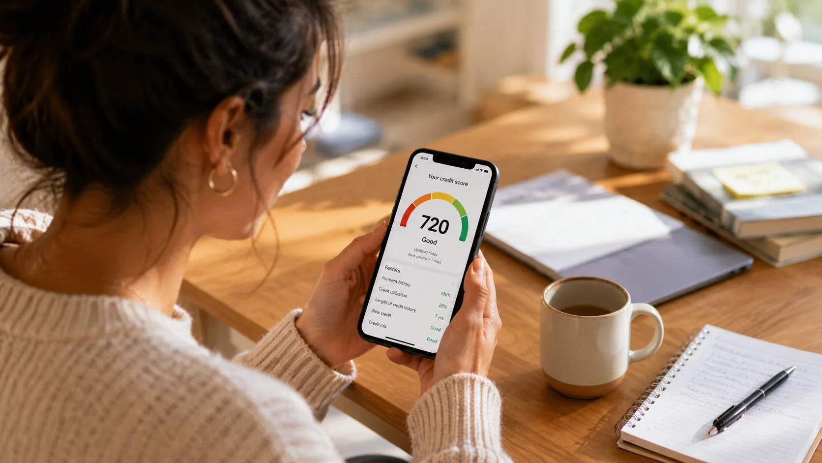 Person checking their credit score on a phone