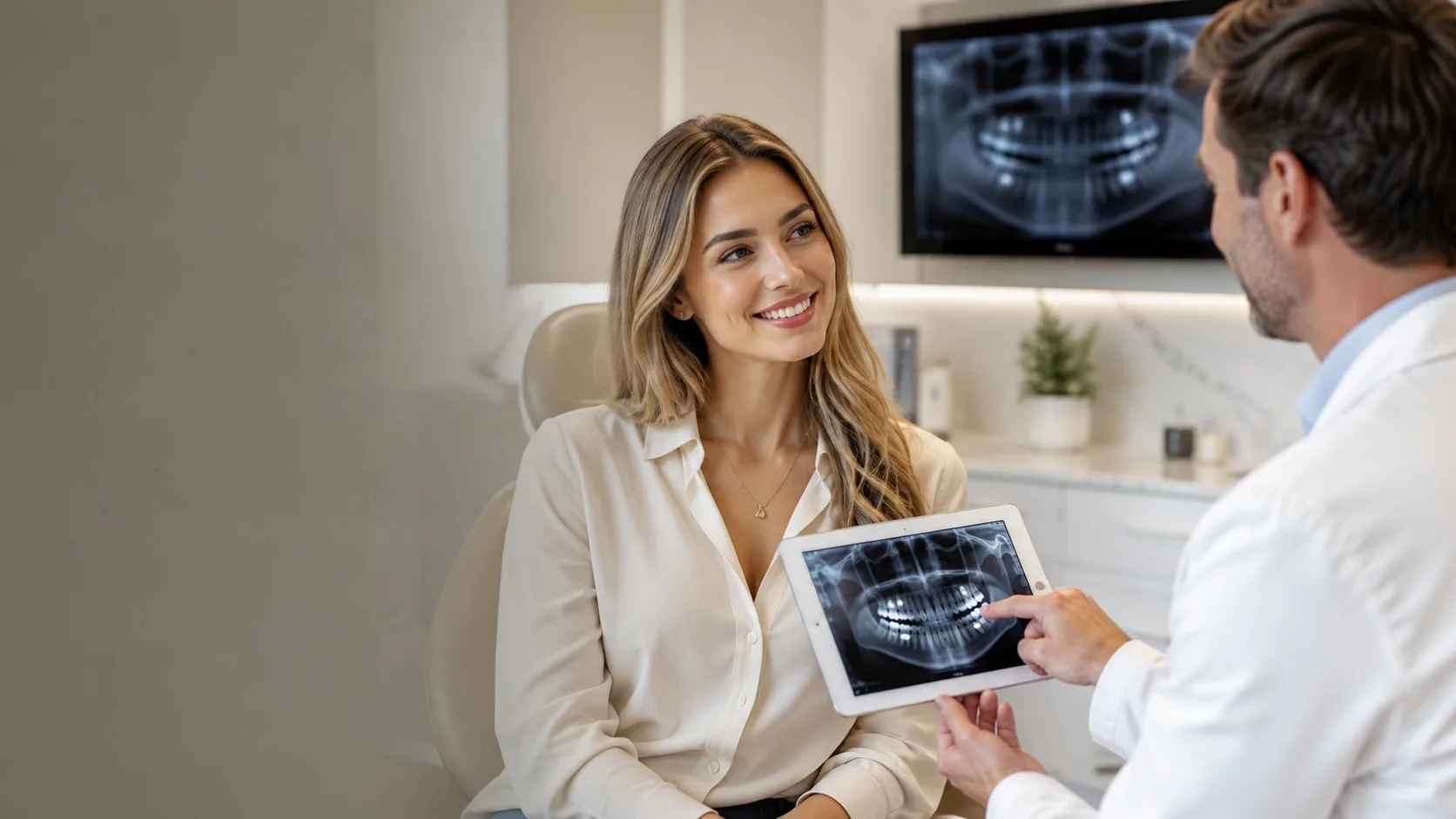 Dental patient at the front desk arranging to pay for treatment over time with Sunbit