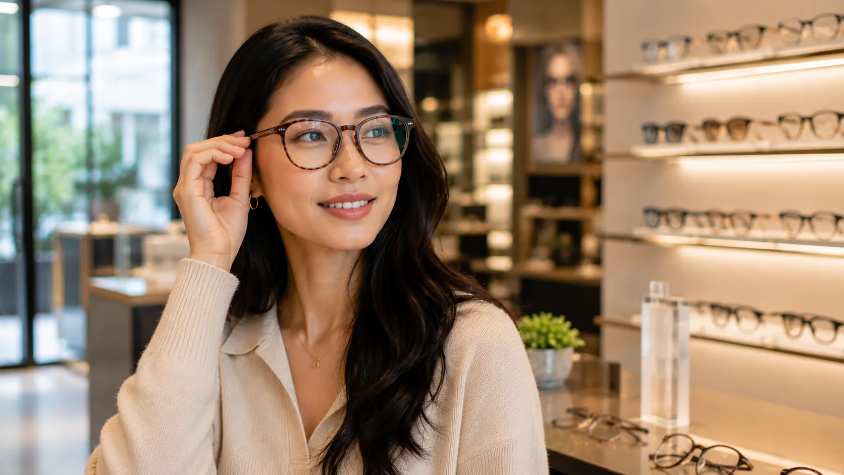 Patient at an eye care center arranging to pay for glasses and exams over time with Sunbit